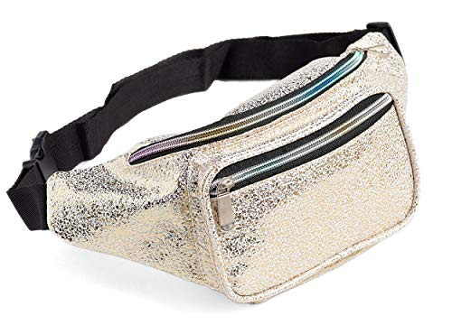 Festival Rave Holographic Gold Gravel Fanny Pack for Women Girls Concert Waist Belt Bum Bags Gold Gravel Festival Rave Holographic Gold Gravel Fanny Pack for Women Girls Concert Waist Belt Bum Bags Gold Gravel