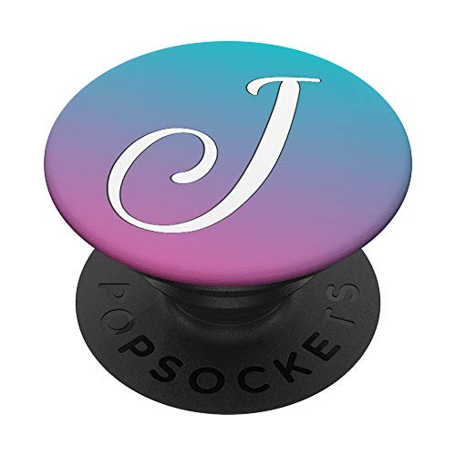 Silver White Letter J Initial Phone grip Pink Teal PopSockets PopGrip Swappable Grip for Phones   Tablets