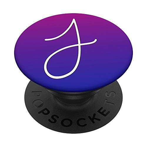 Silver White Letter J Initial Phone grip Purple Blue PopSockets PopGrip Swappable Grip for Phones   Tablets
