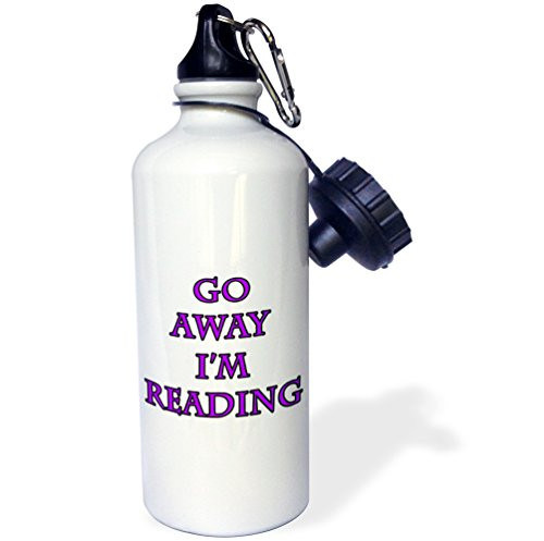 3dRose wb_223978_1"Go Away Im Reading Purple" Sports Water Bottle, 21 oz, White
