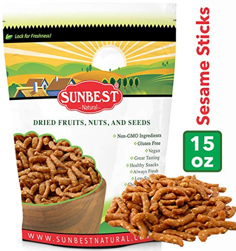 SUNBEST NATURAL Narrow Sesame Sticks in Resealable Bag Kosher Certified 15 Ounce