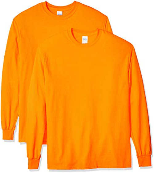 Gildan Mens Ultra Cotton Long Sleeve T-Shirt Style G2400 2-Pack Safety Orange Large