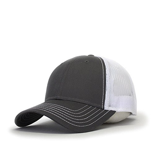 Vintage Year Plain Two Tone Cotton Twill Mesh Adjustable Trucker Baseball Cap Charcoal GrayWhite