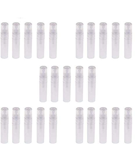 CosCosX 25 Pcs Mini 5ml Clear Atomizer Plastic Bottle Spray Refillable Tube Perfume Empty Sample Bottles for Travel Party Portable Makeup Tool