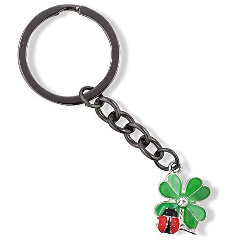 Ladybug Gifts  Ladybug Key Chain of a Lady Bug on a Four Leaf Clover Lucky Keychain 1 inch diameter Black Key Chain with Black Chain to the Ladybug Charm on a Four Leaf Clover with Rhinestone Center