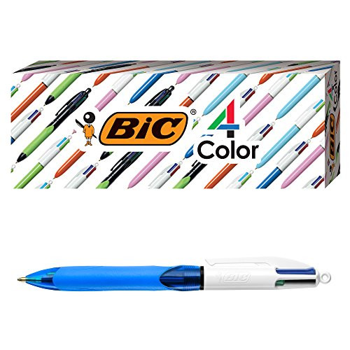BIC 4-Color Grip Ballpoint Pen, Blue Barrel, Medium Point (1.0mm), Assorted Inks, 3-Count