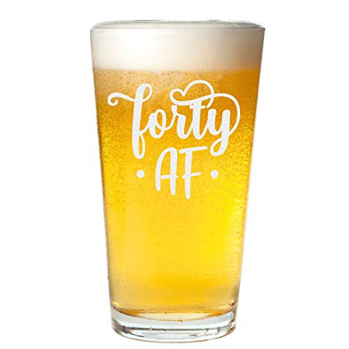 Veracco Fourty AF 40 Years Beer Glass Pint 40th BirthdayGifts For Him Her Forty and Fabulous Clear Glass