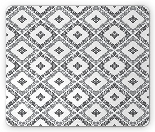 Lunarable Victorian Mouse Pad, Romantic Antique Floral Design in Triangle Forms Image Print, Standard Size Rectangle Non-Slip Rubber Mousepad, Charcoal Grey Dimgrey White