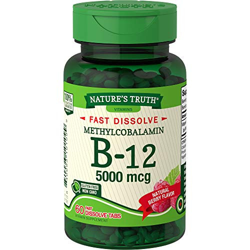 Natures Truth B12 Vitamin 5000 mcg  60 Tablets  Fast Dissolve Natural Berry Flavor  Vegetarian Non-GMO   Gluten Free