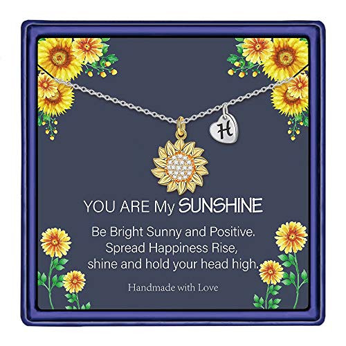 MONOOC Sunflower Necklace 14K Gold Plated Initial Sunflower Jewelry for Women Dainty Sunflower Pendant Necklaces with Initials H Letter Necklace You are My Sunshine Gifts for Women Girls