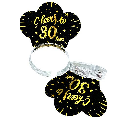 30th birthday decorations for tiara crown - 30th birthday headband - cheers to 30 years black gold theme 30th birthday party supplies 12 Count