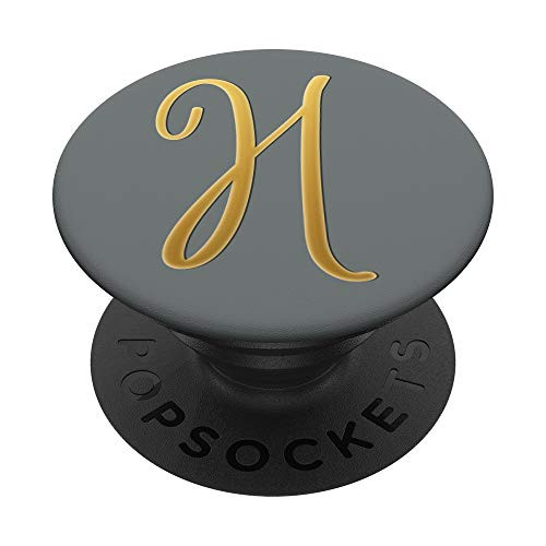 Golden Initial Letter H On Slate Gray PopSockets PopGrip Swappable Grip for Phones   Tablets