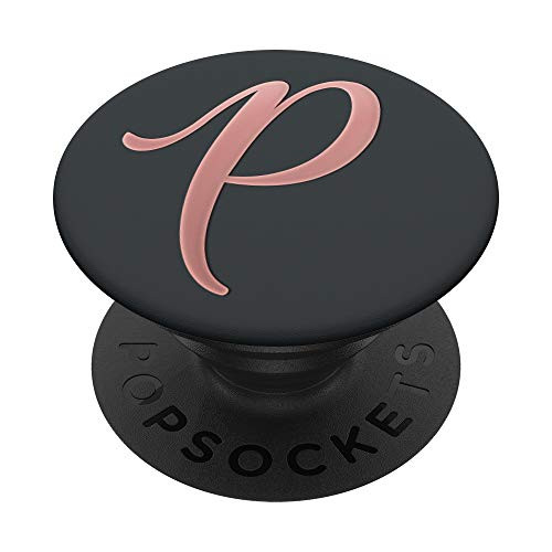 Golden Rose Pink Initial Letter P On Dark Gray PopSockets PopGrip Swappable Grip for Phones   Tablets