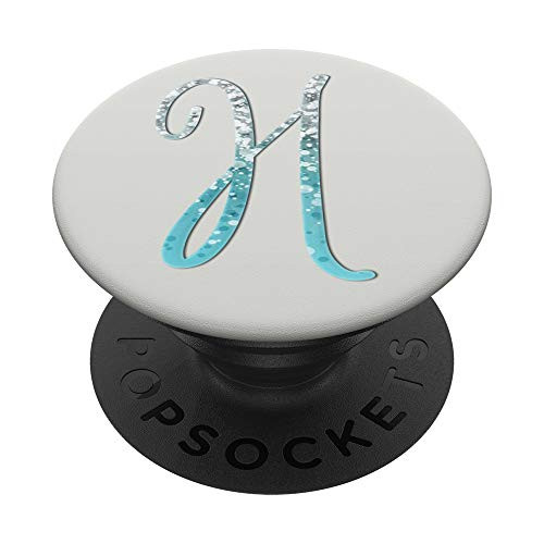 Silver Light Blue Initial Letter H On Silver White PopSockets PopGrip Swappable Grip for Phones   Tablets