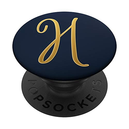 Golden Initial Letter H On Dark Navy Blue PopSockets PopGrip Swappable Grip for Phones   Tablets