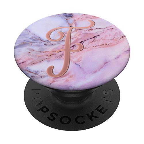 Golden Rose Pink Initial Letter F On Pink Grey Blue PopSockets PopGrip Swappable Grip for Phones   Tablets