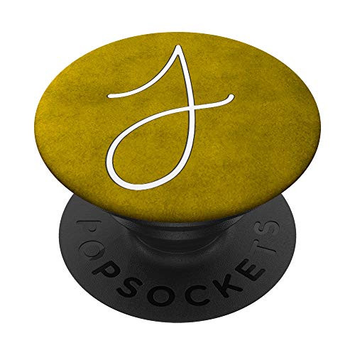 Silver White Letter J Initial Phone grip vintage Yellow PopSockets PopGrip Swappable Grip for Phones   Tablets