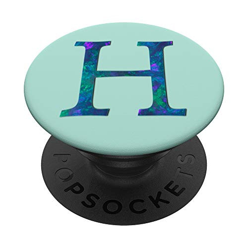 Teal Blue Purple Initial Letter H On Mint Green PopSockets PopGrip Swappable Grip for Phones   Tablets