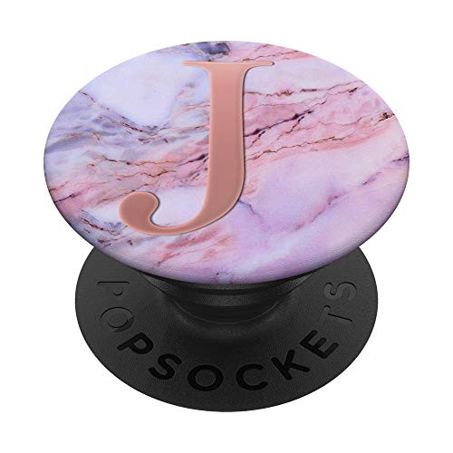 Golden Rose Pink Initial Letter J On Pink Grey Blue PopSockets PopGrip Swappable Grip for Phones   Tablets