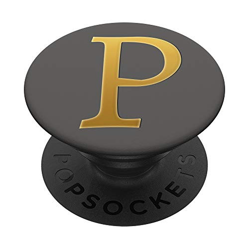 Golden Initial Letter P On Space Gray PopSockets PopGrip Swappable Grip for Phones   Tablets