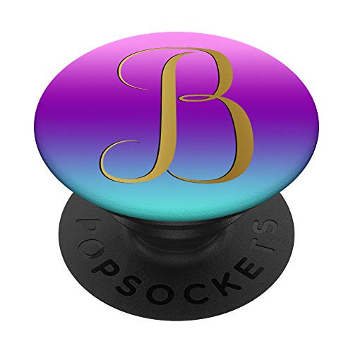 Golden Letter B On Teal Purple Pink Ombre PopSockets PopGrip Swappable Grip for Phones   Tablets