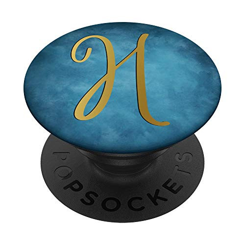 Golden Letter H On Vintage Blue PopSockets PopGrip Swappable Grip for Phones   Tablets