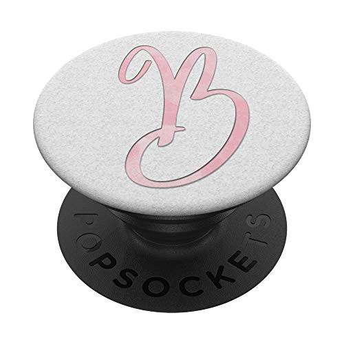 Pink watercolor Letter B Monogram On White PopSockets Grip and Stand for Phones and Tablets