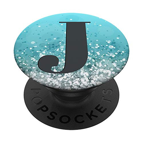 Dark Gray Initial Letter J On Silver Light Blue PopSockets PopGrip Swappable Grip for Phones   Tablets