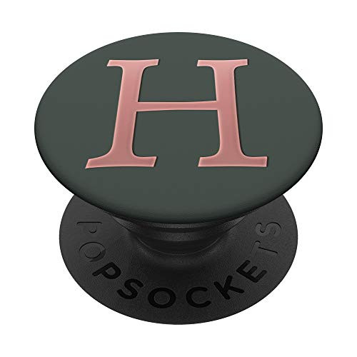 Golden Rose Pink Letter H Monogram On Midnight Green Match PopSockets PopGrip Swappable Grip for Phones   Tablets