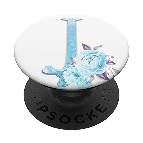 Personalized Monogram Initial Letter J Teal Floral Gift PopSockets Grip and Stand for Phones and Tablets