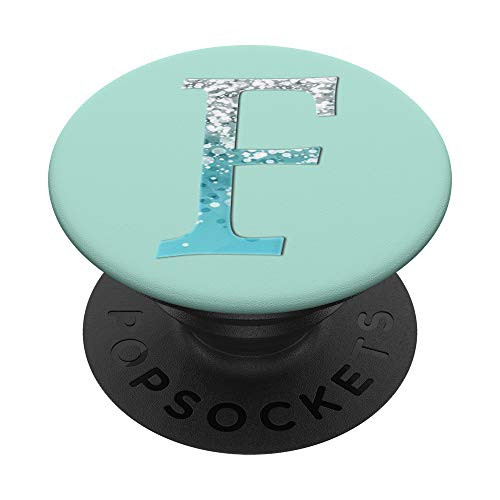 Silver Light Blue Initial Letter F On Mint Green PopSockets PopGrip Swappable Grip for Phones   Tablets