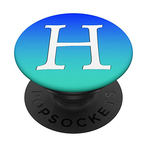 Silver White Letter H Initial Phone grip Turquoise Teal Blue PopSockets PopGrip Swappable Grip for Phones   Tablets