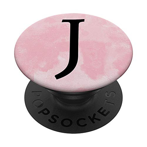 Black Pattern Initial Letter j On Pink Watercolor PopSockets PopGrip Swappable Grip for Phones   Tablets