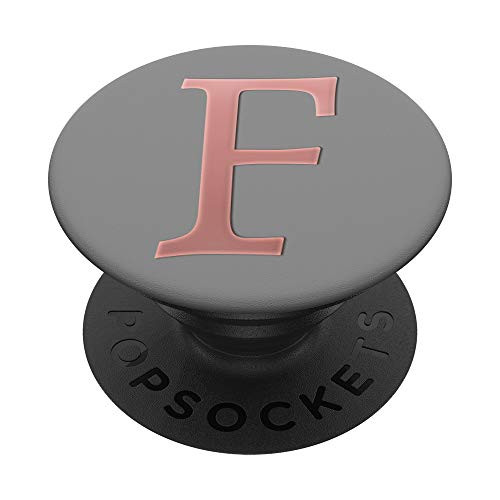 Golden Rose Pink Initial Letter F On Light Grey PopSockets PopGrip Swappable Grip for Phones   Tablets