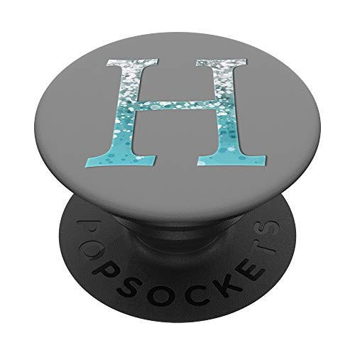 Silver Light Blue Initial Letter H On Light Grey PopSockets PopGrip Swappable Grip for Phones   Tablets