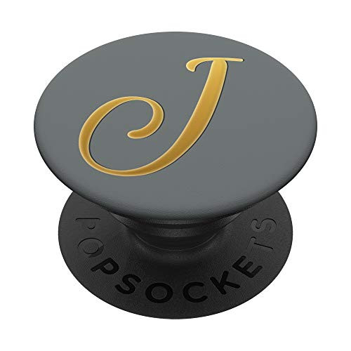 Golden Initial Letter J On Slate Gray PopSockets PopGrip Swappable Grip for Phones   Tablets