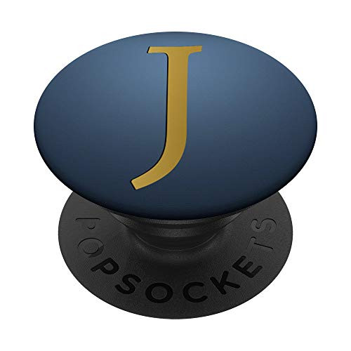 Golden Letter J On Navy Blue PopSockets PopGrip Swappable Grip for Phones   Tablets