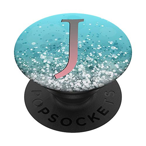 Pink Gray Initial Letter J On Silver Light Blue PopSockets PopGrip Swappable Grip for Phones   Tablets