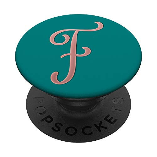 Golden Rose Pink Initial Letter F On Dark Teal PopSockets PopGrip Swappable Grip for Phones   Tablets