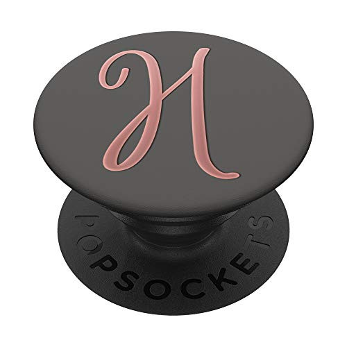 Golden Rose Pink Initial Letter H On Space Gray PopSockets PopGrip Swappable Grip for Phones   Tablets