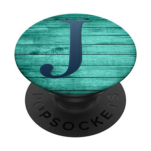 Dark Light Blue Initial Letter J On vintage Green Mint PopSockets PopGrip Swappable Grip for Phones   Tablets