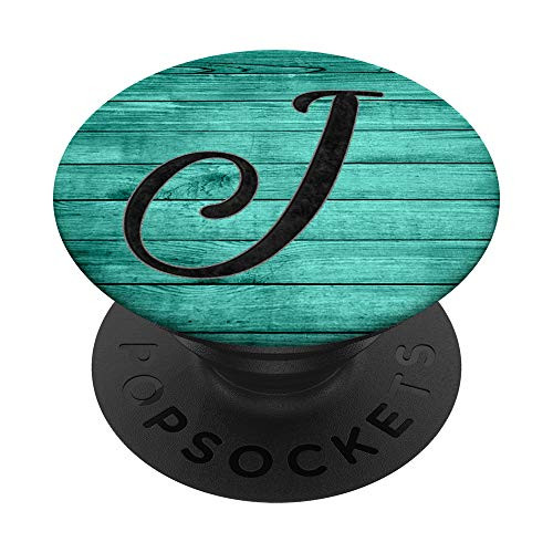 Black Letter J Initial on Vintage Mint Green PopSockets PopGrip Swappable Grip for Phones   Tablets