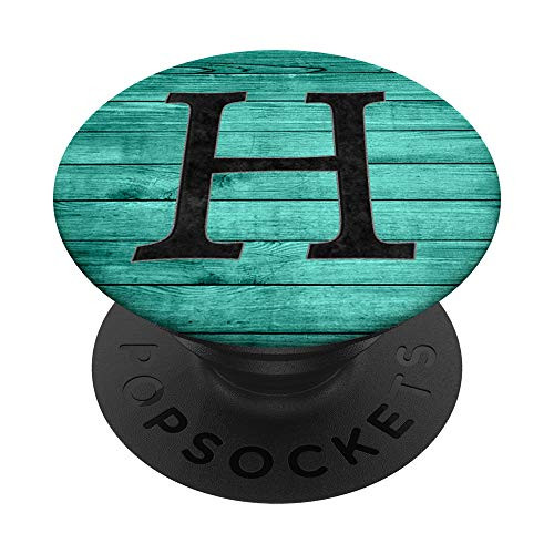 Black Letter H Initial on Vintage Mint Green PopSockets PopGrip Swappable Grip for Phones   Tablets