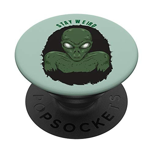 Stay Weird Hipster Alien Head Trendy UFO Space Character PopSockets Grip and Stand for Phones and Tablets