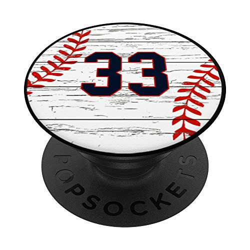 Baseball Number 33 Ball Vintage for Baseball Players Gift PopSockets Grip and Stand for Phones and Tablets