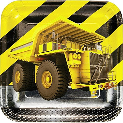 Creative Converting Square Foil Construction Birthday Zone Dinner Plates(8 Count), 9"