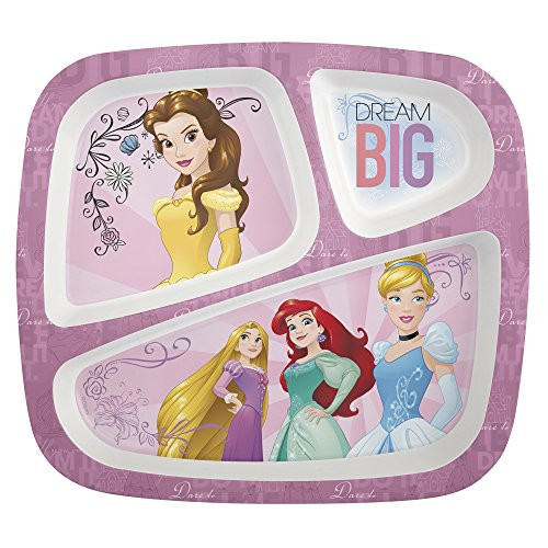 Zak Designs Princess 3 Section Divided Plate for Toddlers, Princess