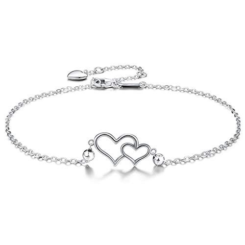 Ankle Bracelets for Women Silver Gold Anklet Beaded Chain Heart Anklets Summer Beach Foot Jewelry F silver 3
