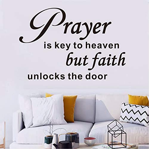 AnFigure Bible Verse Wall Decal Religious Wall Decals Quote Christian Biblical Church Prayer Jesus Sayings Home Art Decor Vinyl Stickers Prayer is Key to Heaven but Faith unlocks The Door 20_8x14