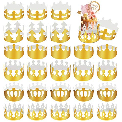Acmer 36 Pieces Golden Paper King Crowns Gold Foil Paper Party Crown Hat Cap for Birthday Celebration Party Baby Shower Photo Props